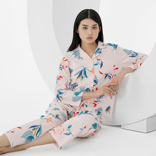 I'd爱帝女士针织纯棉印花长袖居服服套装 商品图5