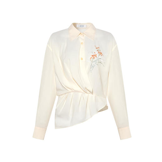 两三事 溺光遐想 2025春季新款复古印花收腰不对称下摆衬衫女S25CC353 商品图4