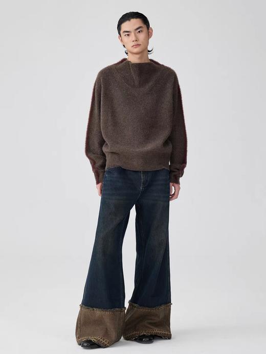 Simple Project/K243000/棕蓝纳米水洗脚口反拼毛边牛仔裤 商品图1