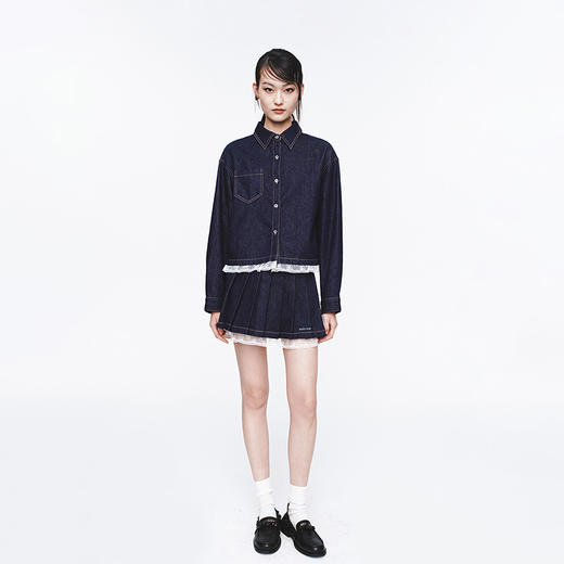 HERLIAN 2025年春季女士蕾丝拼接刺绣logo百褶短裙 商品图2