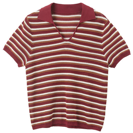 【抗起球针织】三彩2025春季新款撞色条纹POLO衫短袖套头衫M 商品图4