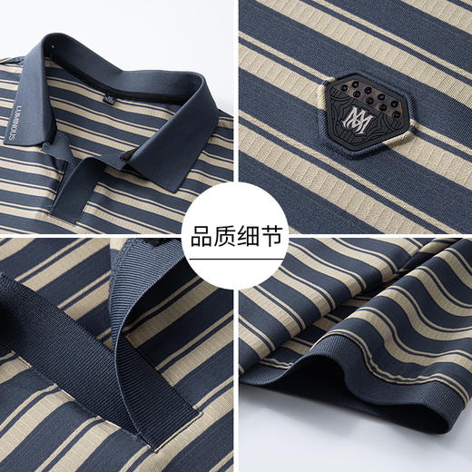 【冰丝弹力】【DKP】大依优型大码V领短袖Polo衫条纹翻领T恤休闲短袖男宽松T恤上衣胖子 商品图2