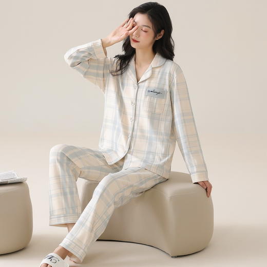 雀说 优雅新中式国风睡衣女春季长袖长裤家居服 商品图6