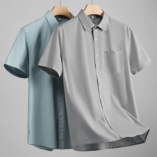 【100%棉】【DKP】大依优型大码条纹短袖衬衫男加肥加大码上衣胖子休闲棉半袖衬衣夏季薄款 商品图2