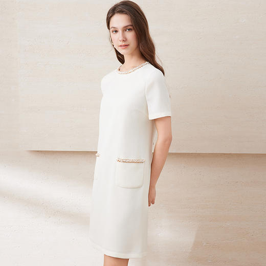 【重工纯手工贝壳钉珠】EITIE爱特爱高级挺阔有型小香风珠光连衣裙夏新款B2507652 商品图1