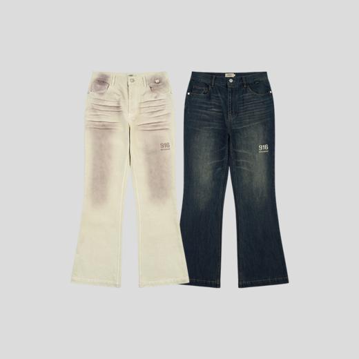 GOODBAI 916 logo印花水洗效果微喇牛仔长裤 商品图1