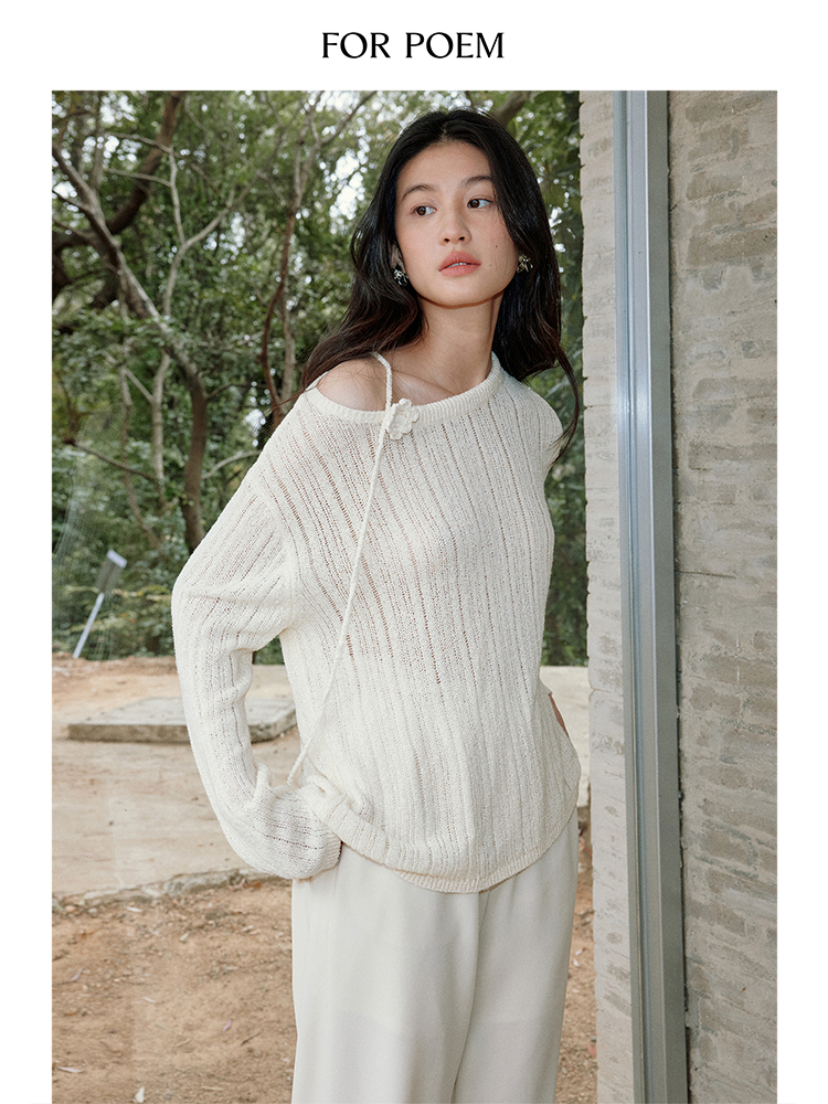 ForPoem 现货 25/SS原创设计春夏薄款透气镂空系带花针织罩衫