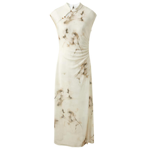 三彩【茶烟入梦】2025春季新款新中式晕染网纱印花长裙连衣裙旗袍裙C 商品图4