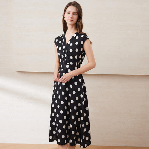 EITIE爱特爱时尚复古撞色波点V领收腰显瘦无袖连衣裙2025夏季新款B2507624 商品图1