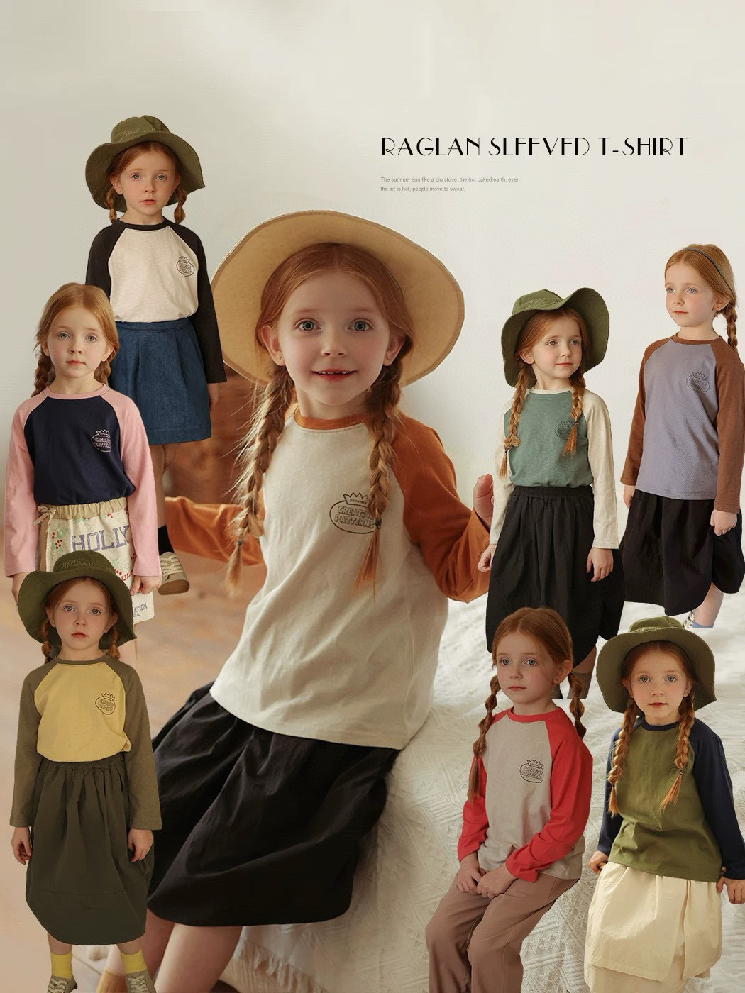 【2件起拍，单件不发】M240947Little ben八色插肩袖T恤