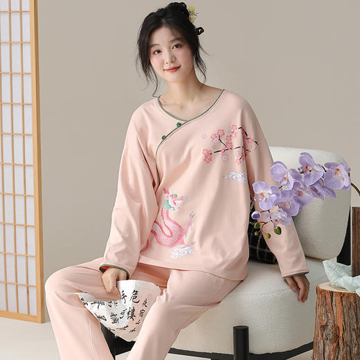 雀说 优雅新中式国风睡衣女春季长袖长裤家居服 商品图7