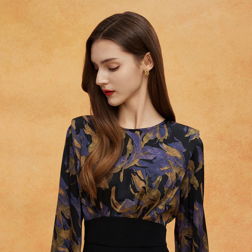 QE824斯尔丽2025春季新款韩版立体肩型时尚印花拼接修身半裙连衣裙 商品图4