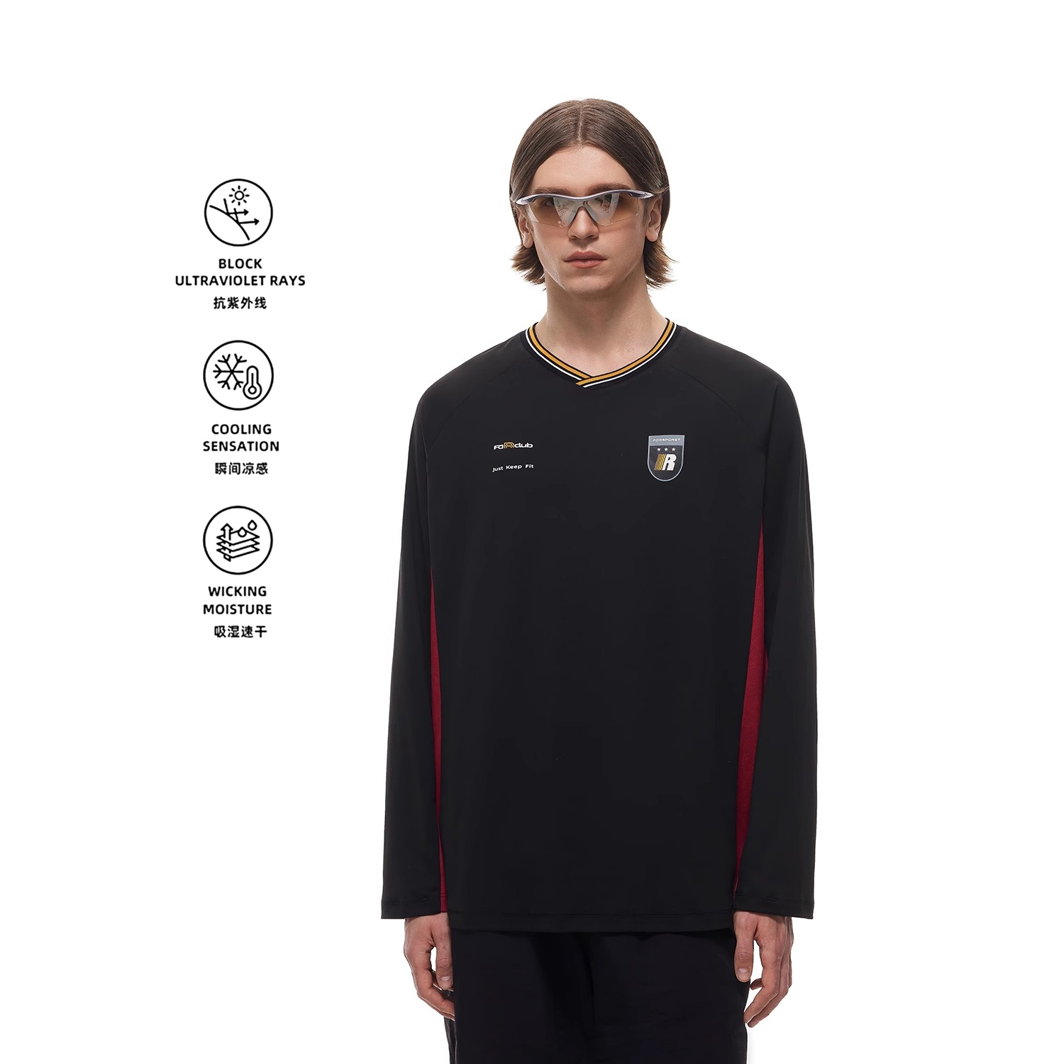 【178元任选3件】FDR官方店 复古插肩袖防晒撞色速干长袖T恤男女春夏宽松运动上衣
