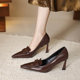 【预售5天】职场高跟鞋春秋真皮百搭单鞋细跟尖头深口工作鞋女黑色皮鞋HCYYHD&5810