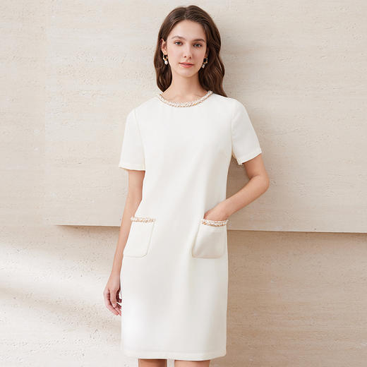 【重工纯手工贝壳钉珠】EITIE爱特爱高级挺阔有型小香风珠光连衣裙夏新款B2507652 商品图3