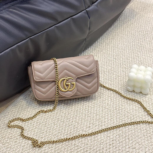 正品二手 Gucci 双g 马蒙 牛皮 灰色 mini 斜挎包 商品图2