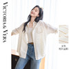 VICTORIA&VERA春季“水生浮想”系列咖色细闪竖条纹宽松松弛感慵懒衬衫 商品缩略图0