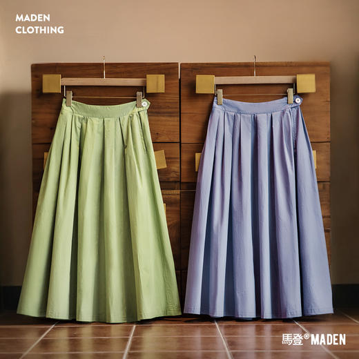 马登春日慢人风百褶伞裙日系A字工装裙温柔浅春系多巴胺半身裙女 商品图3