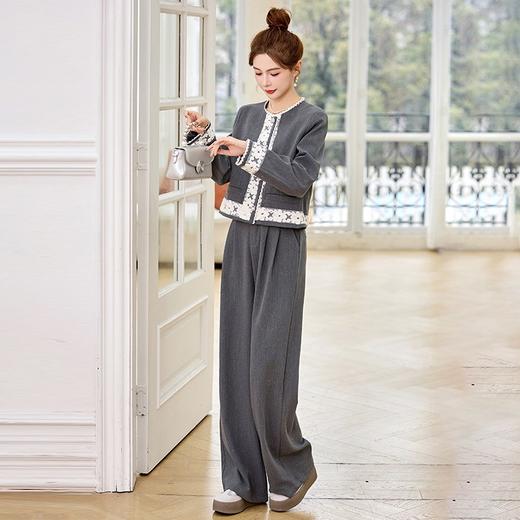 时尚刺绣钩花小香风套装，时尚气质休闲显瘦阔腿裤两件套HR-YQH2639 商品图2