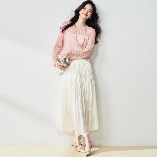 【高货sh】全新升级【铂金会员146/天猫199/差价53】(15210) 洛诗琳25春夏流光半身裙流动珠光感丝质百褶大裙摆A字裙 商品图1