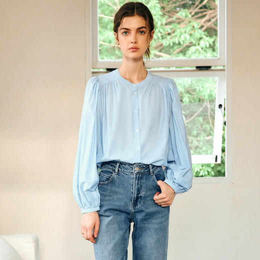 OLrain欧芮儿法式长袖衬衫女春季2025新款别致复古灯笼袖宽松衬衣 商品图3