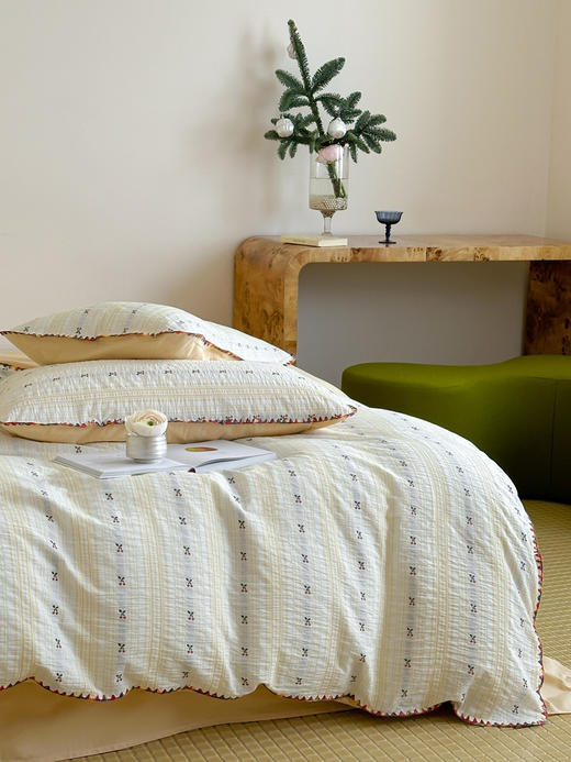 【春暖花开】2025春新款！全棉水洗棉色织提花贝壳边四件套 图案精美清新 恰到好处的点缀 四季可用高颜值卧室床品 商品图2