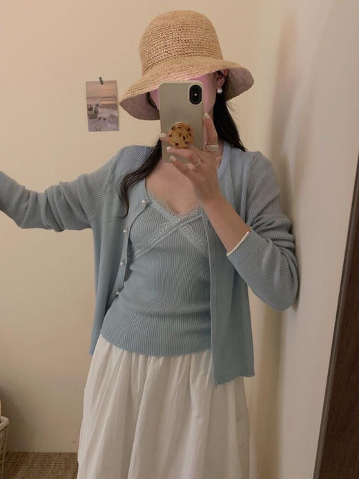 蕾丝背心珍珠扣针织开衫 商品图3