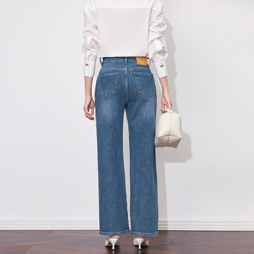 超软四面弹经典时尚水洗，休闲鱼骨线阔腿牛仔裤WLZD- 2501405 商品图1