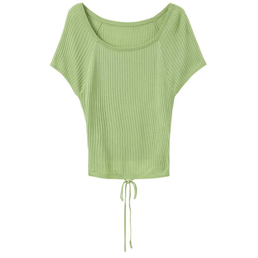 三彩2025春季新款冰丝针织衫短袖方领度假短款修身套头M 商品图4