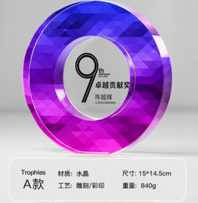 水晶奖杯定制定做高档创意彩印刻字荣誉奖牌年会优秀员工颁奖订制