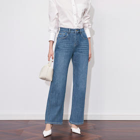 超软四面弹经典时尚水洗，休闲鱼骨线阔腿牛仔裤WLZD- 2501405