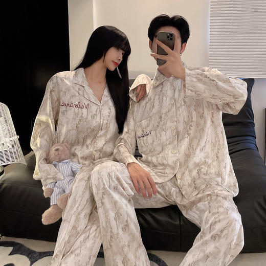 【新中式❗️水墨纹冰丝情侣睡衣】薄款舒适，柔软亲肤，自由不束缚，春秋长袖女高级感新款可爱男士夏季家居服套装 商品图3