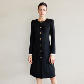 IWY/西装连衣裙女气质名媛高级感可拆卸木耳边黑白撞色圆领小黑裙子Q1292