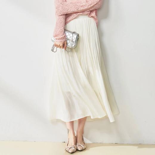 【高货sh】全新升级【铂金会员146/天猫199/差价53】(15210) 洛诗琳25春夏流光半身裙流动珠光感丝质百褶大裙摆A字裙 商品图0