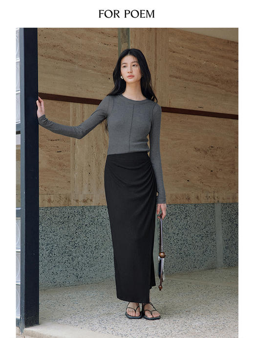 ForPoem 现货 25/SS原创设计百搭显瘦针织搭片直筒中长半身裙 商品图4