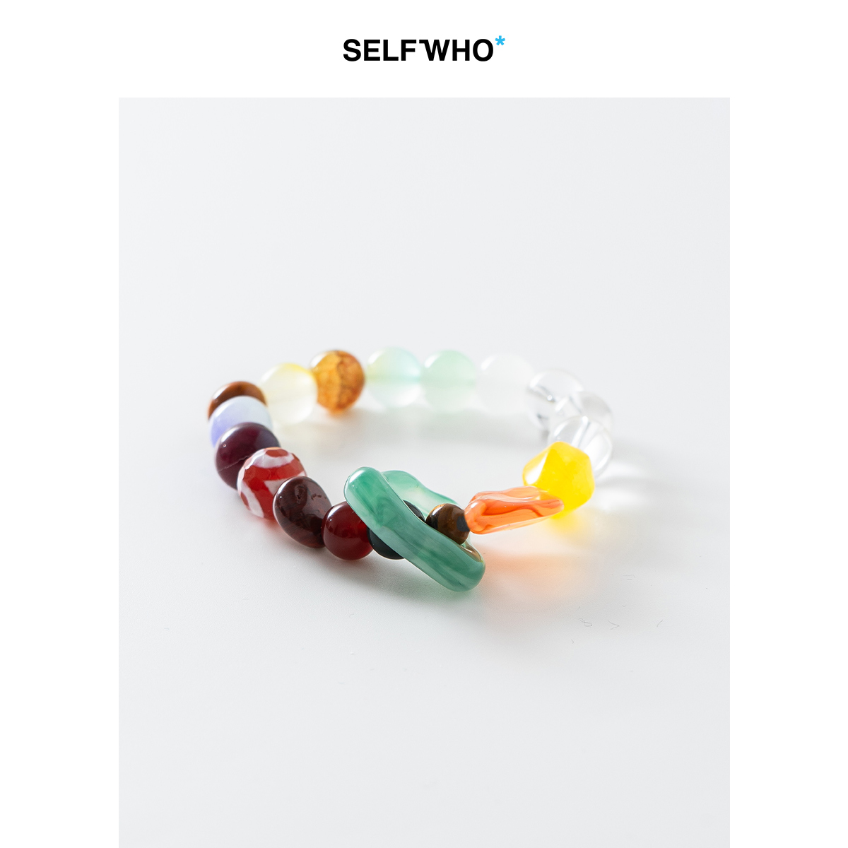 SELFWHO彩色玻璃石头树脂珠子手链女款2025夏新款手串珠小众手饰