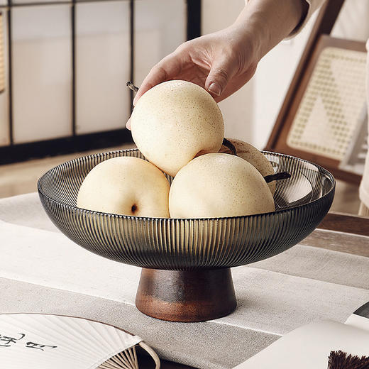 【6种规格可选】娜家新中式实木高级感高脚玻璃水果盘 商品图2