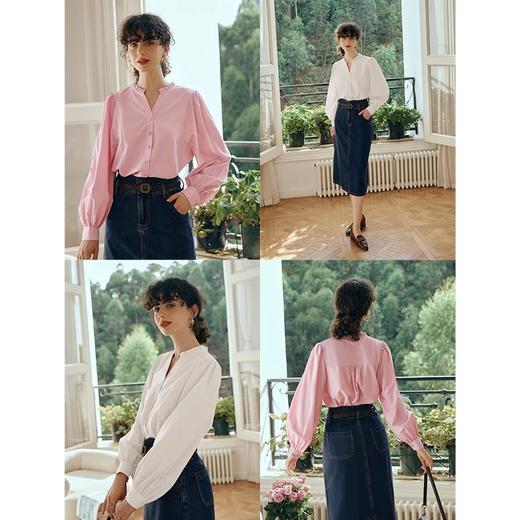 OLrain欧芮儿粉色蕾丝雪纺衫女初秋2023年新款宽松木耳边减龄小衫 商品图2