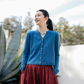 绽放旅行女装214朵/2025春季羊毛开襟针织衫复古文艺透气短款外套