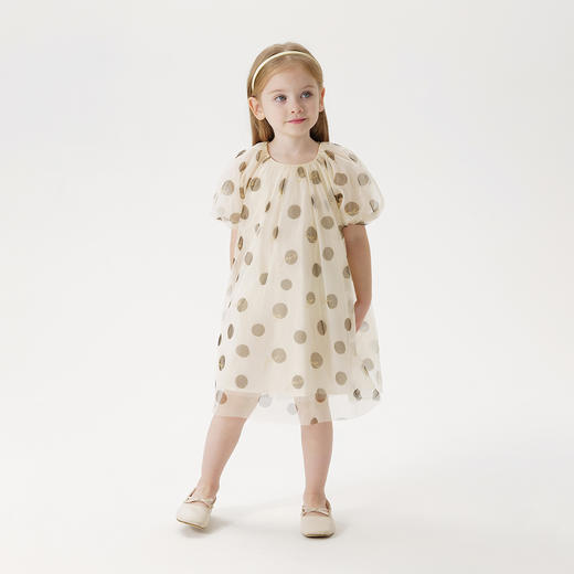 【马克珍妮 芦芙】女童波点网纱泡泡袖连衣裙儿童裙子夏装240729 商品图1
