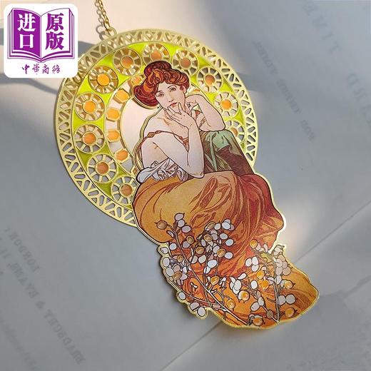 【中商原版】MUCHA穆夏宝石系列【全套四款】 半透明彩色玻璃窗风格金属书签经典名画艺术复古优雅高级新艺术运动文艺大师精美文创黄铜礼品 商品图1
