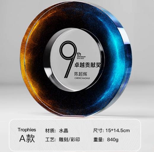 水晶奖杯定制定做高档创意彩印刻字荣誉奖牌年会优秀员工颁奖订制 商品图1