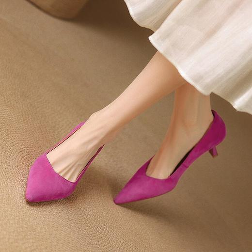 【预售5天】四季通勤细跟单鞋女新款气质尖头磨砂羊皮OL工作鞋黑色浅口高跟鞋SLLK&sl-7892 商品图1