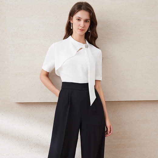 EITIE爱特爱时尚干练飘带不对称高腰阔腿撞色连体裤2025夏季新款B2512602 商品图1