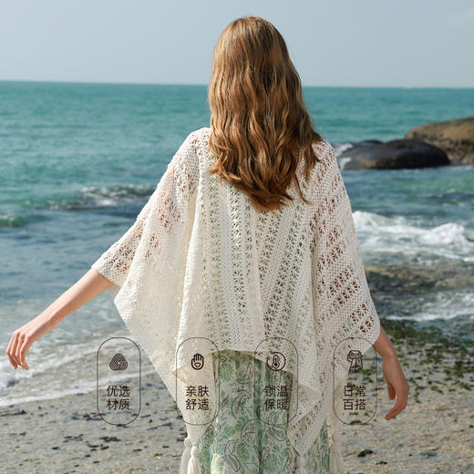 三彩2025新款游牧风披肩流苏长款加大针织围脖镂空披风斗篷文艺 商品图3