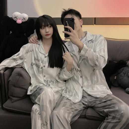 【新中式❗️水墨纹冰丝情侣睡衣】薄款舒适，柔软亲肤，自由不束缚，春秋长袖女高级感新款可爱男士夏季家居服套装 商品图5