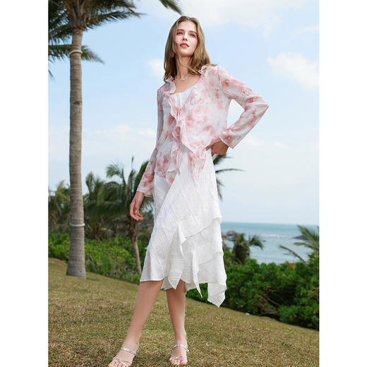 三彩【山樱花落】2025春季新款新中式小衫荷叶边系带开衫罩衫C 商品图1