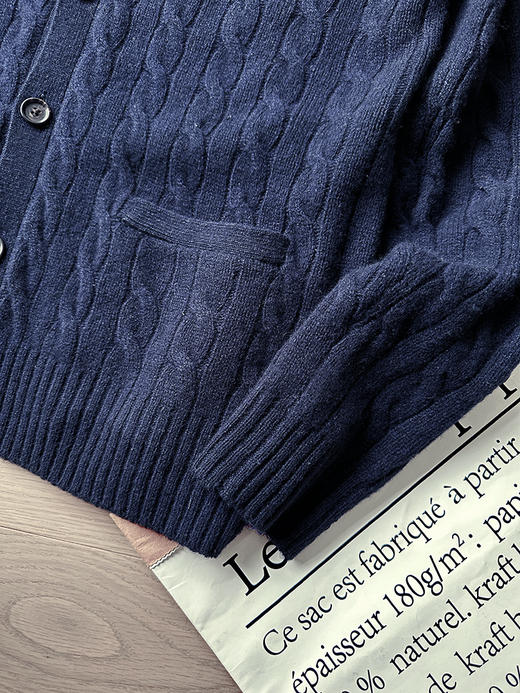 单品包邮现货 THS 无 RL马球男士 源厂尖尾PRL 羊毛羊绒Cable Knit绞花针织V领开衫 3色 AM1140 商品图2