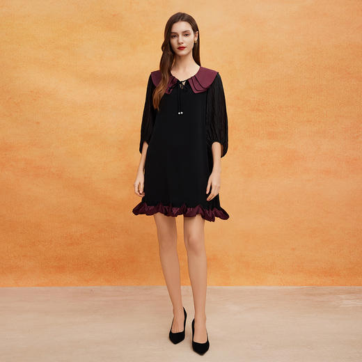 QE825斯尔丽2025春季新款花瓣领型浪漫圆润醋酸宽松高级奢华显高连衣裙 商品图3