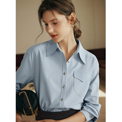 OLrain欧芮儿法式蓝色衬衫女春春2025年新款宽松减龄通勤长袖衬衣 商品图2